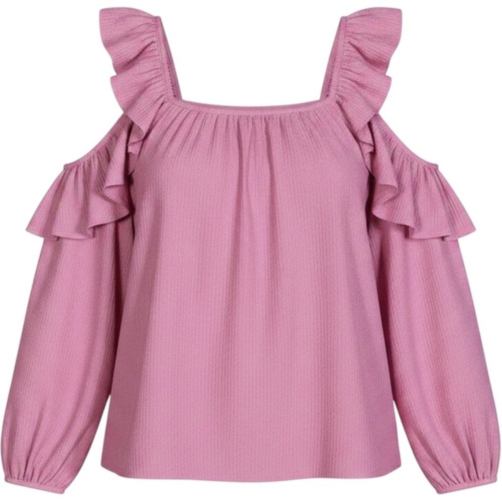 Design 365 Pink Cold Shoulder Ruffle Blouse 3X NEW